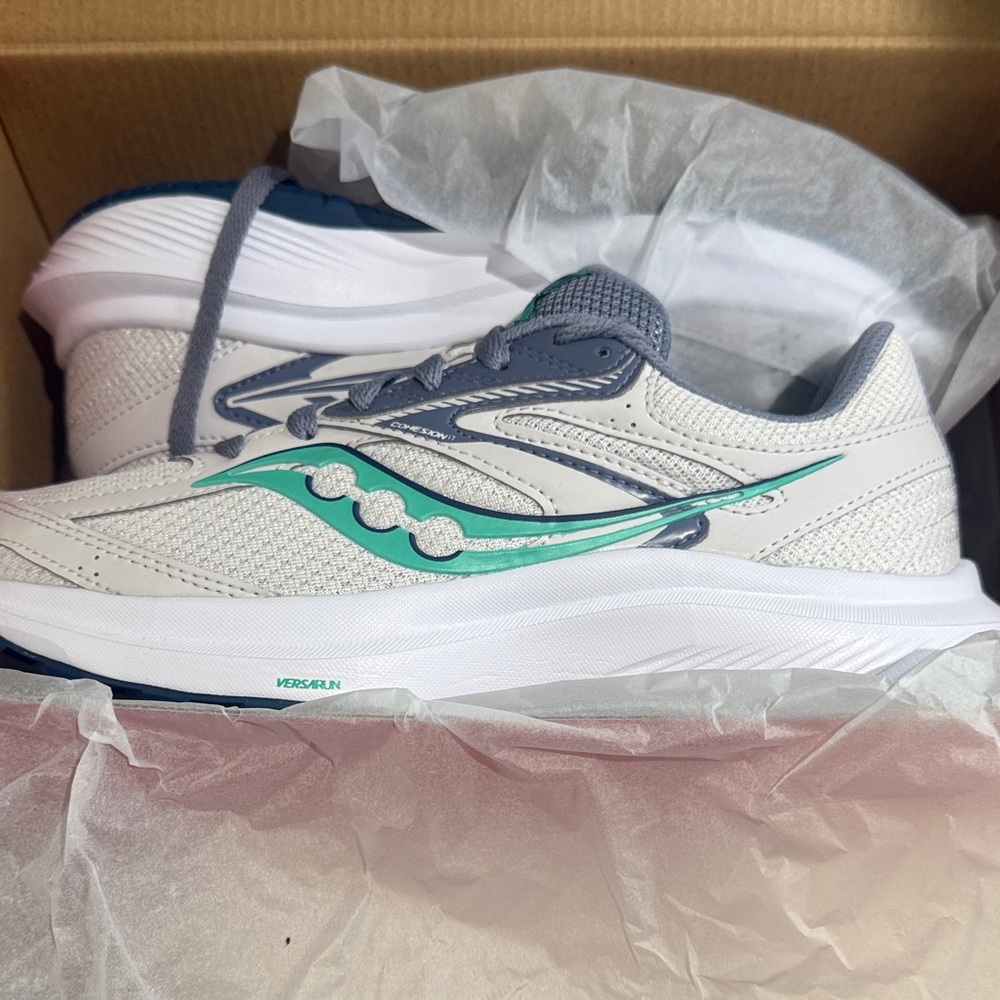 Saucony White and Gray Sneakers with Teal Detail